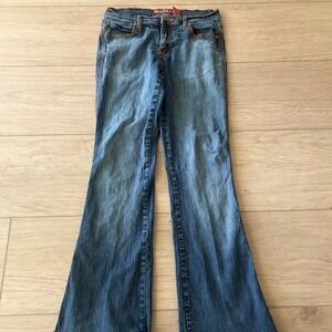 Y2K Flared Jeans Medium Wash Orange Stitch Denim Size 7 Vanilla Star